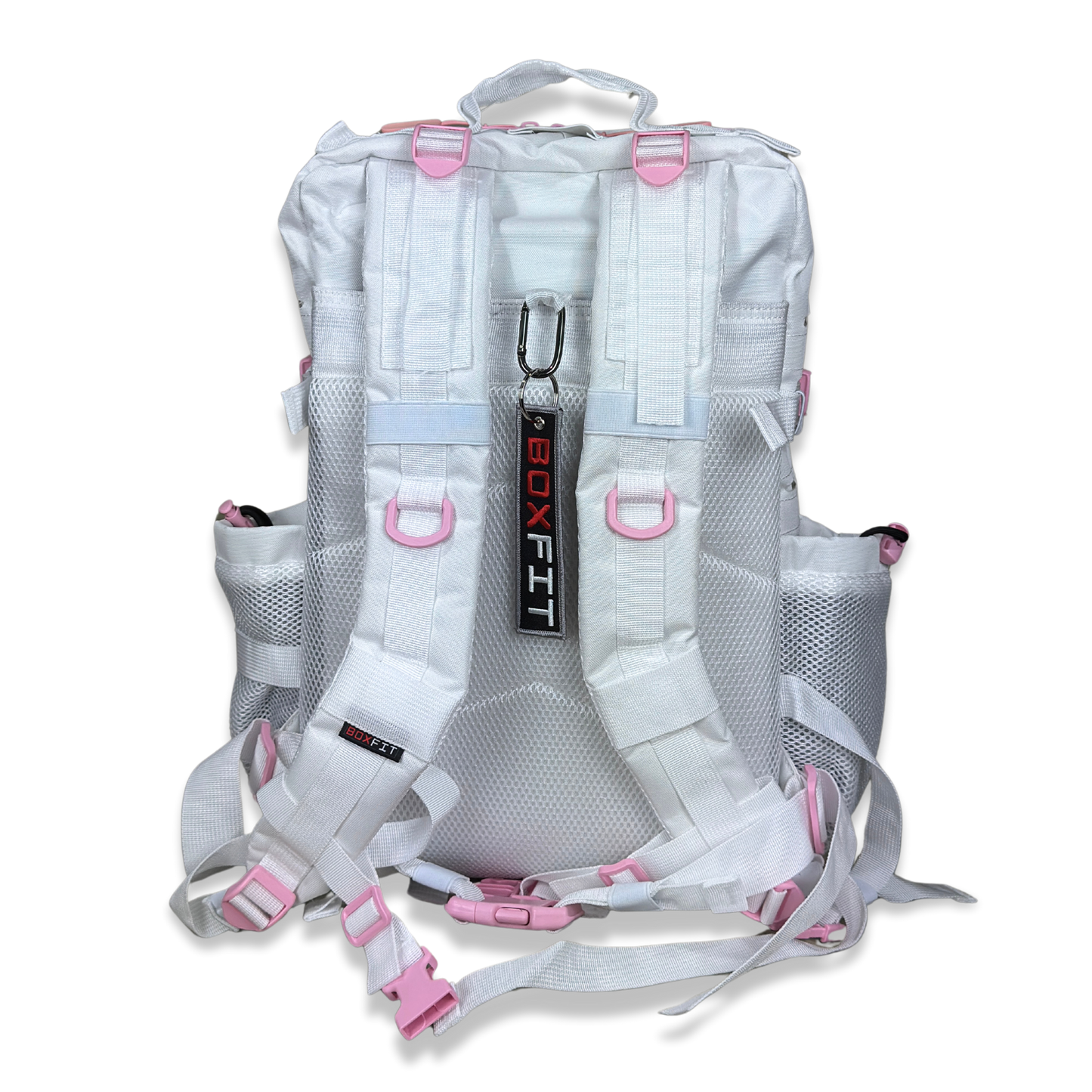 45L BOXFIT 'V3' BACKPACK WHITE in BABY PINK ACCENTS