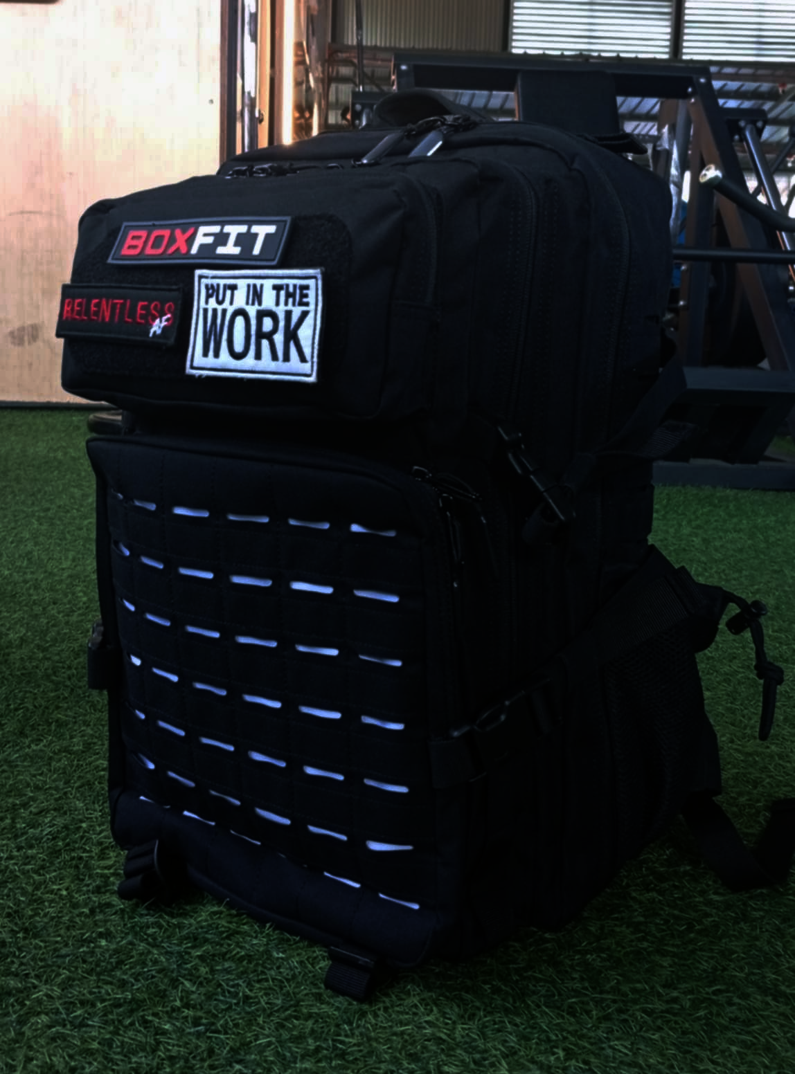 45L BOXFIT 'V3' BACKPACK BLACK in White Accents