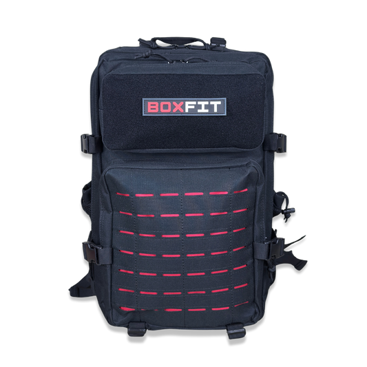 45L BOXFIT 'V3' BACKPACK BLACK in RED ACCENTS