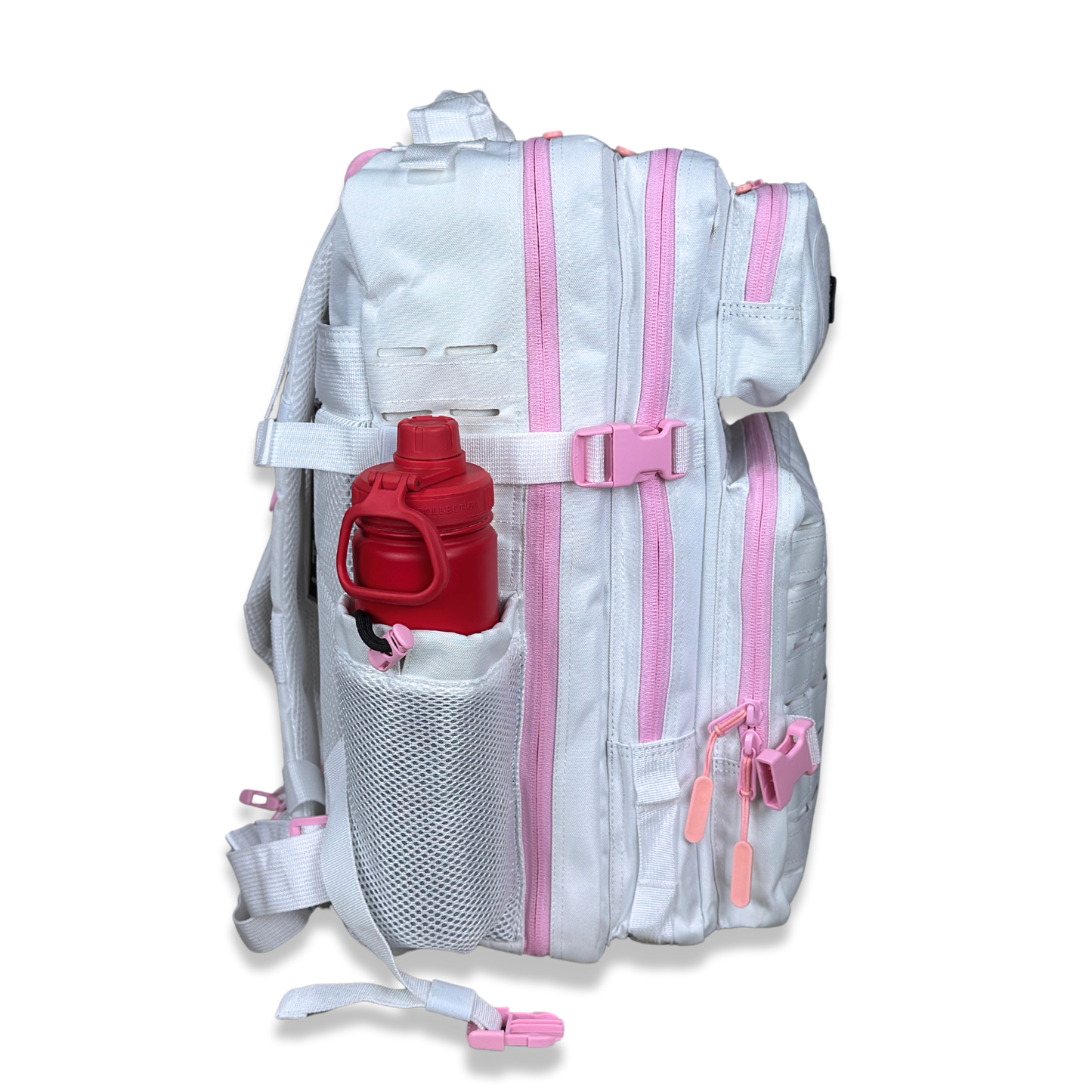 45L BOXFIT 'V3' BACKPACK WHITE in BABY PINK ACCENTS