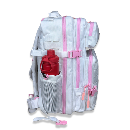 45L BOXFIT 'V3' BACKPACK WHITE in BABY PINK ACCENTS